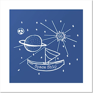 Space Ship- Funny Sail Boat in Space Design Posters and Art